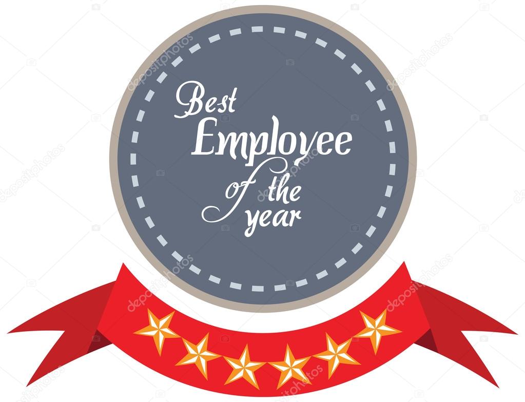 Vector promo label of best employee service award of the year.