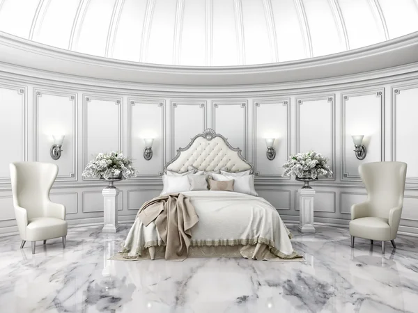 Interior de un dormitorio redondo de estilo clásico en villa de lujo — Foto de Stock