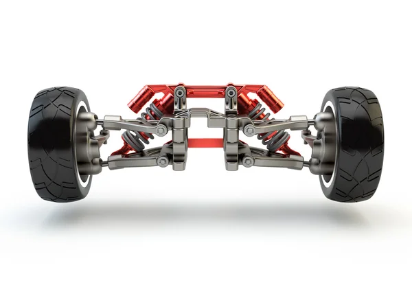 Front axle with suspension and sport gas absorbers isolated on w — Stock Photo, Image