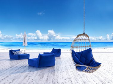 Beach lounge güverte şezlong şemsiye ve asılı sandalye