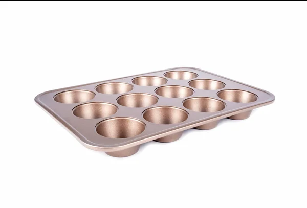 Aço Carbono Non Stick Muffin Cupcake Bandeja Isolado Fundo Branco Imagem De Stock