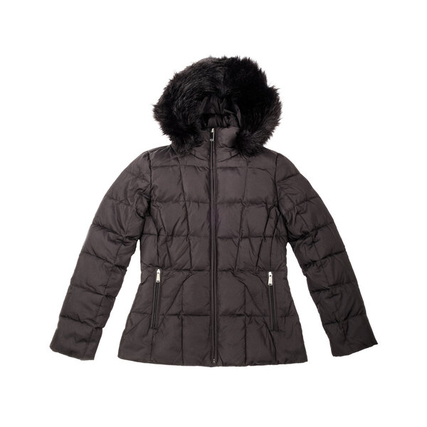 Чёрное зимнее пальто с капюшоном
