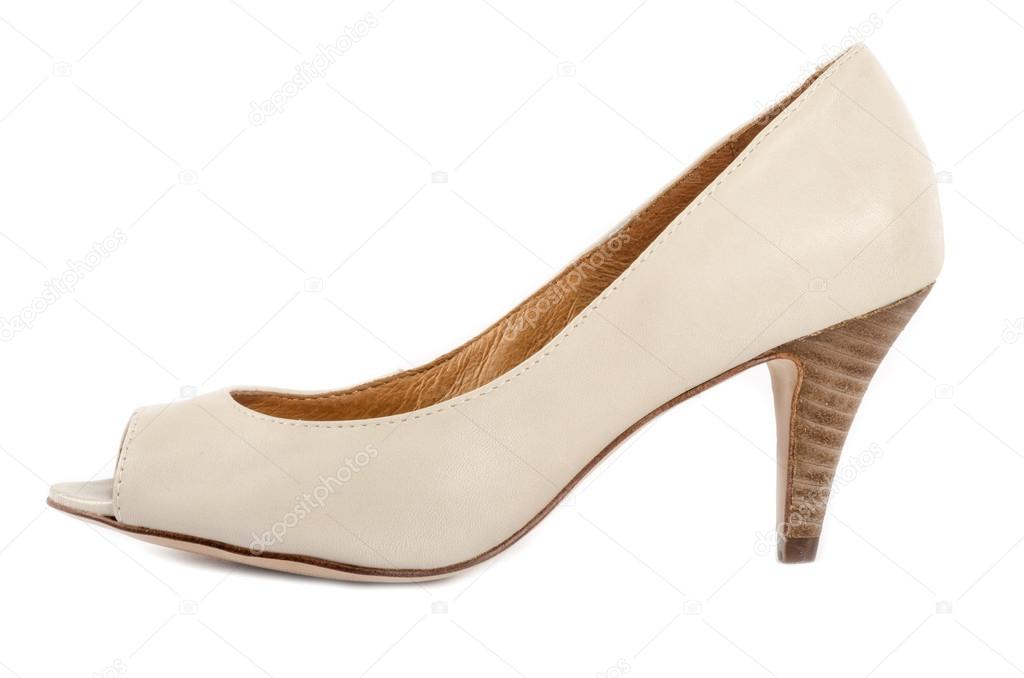 Light Beige Open Toe Pumps Isolated on White