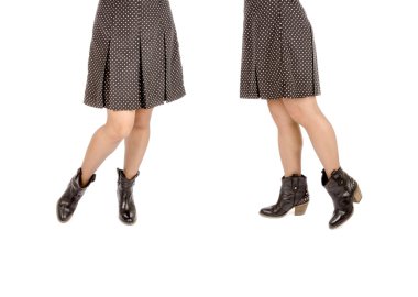 Polka Dot Flare etek ve Batı ayak bileği bot