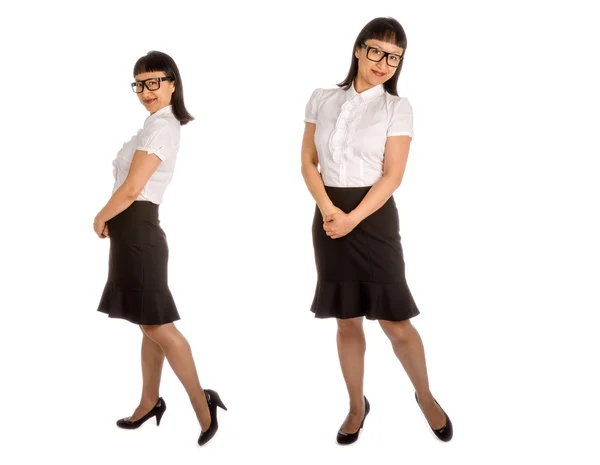 Oryantal kadınlar üzerinde beyaz izole Office için giyinmiş — Stok fotoğraf