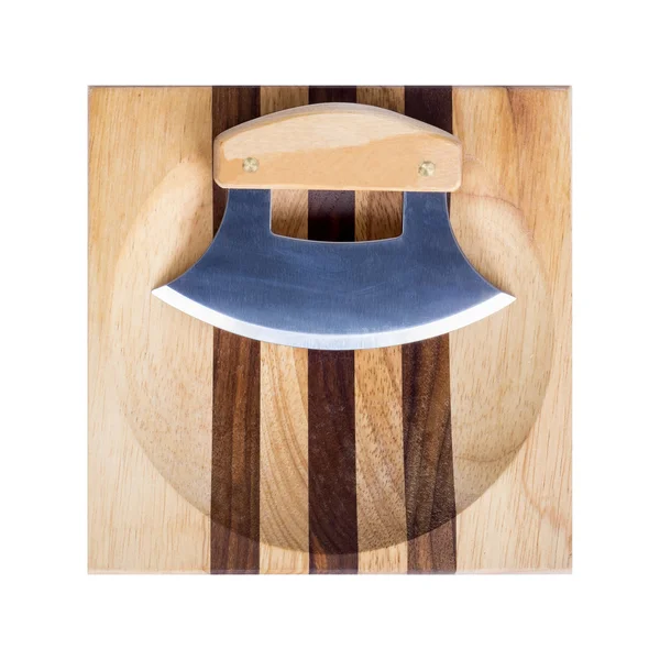 Ulu Knife on a Wooden Block Isolated — Stock Photo, Image