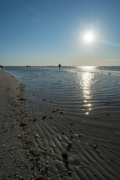 Homem andando na barra de areia durante a maré baixa — Fotografia de Stock