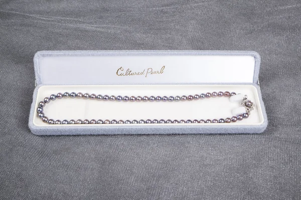 Gekweekte zwarte parels ketting in een sieraden doos — Stockfoto
