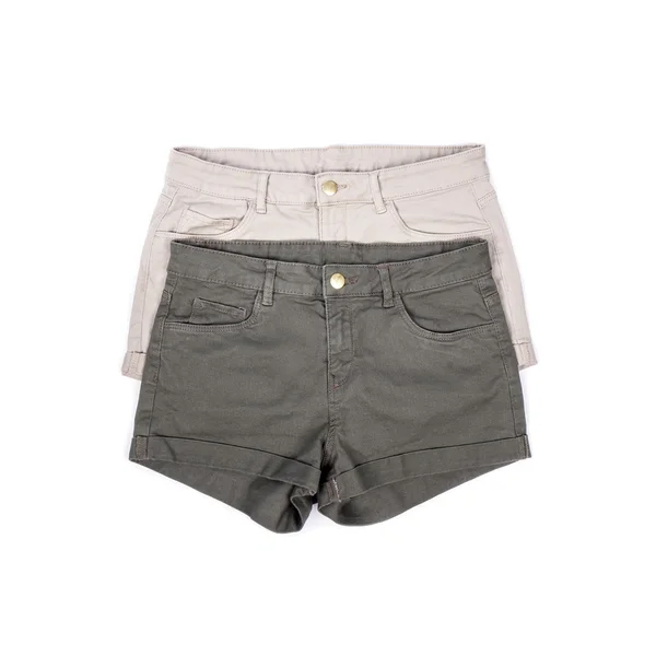 Pantalones cortos caqui para mujer Aislados en Blanco — Foto de Stock