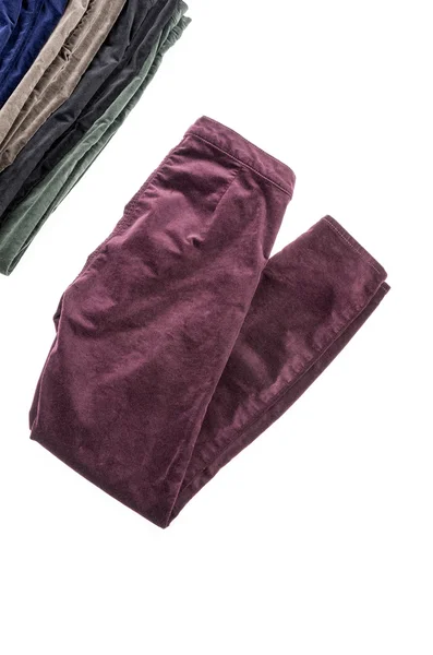 Velours broek van geassorteerde kleuren geïsoleerd op wit — Stockfoto