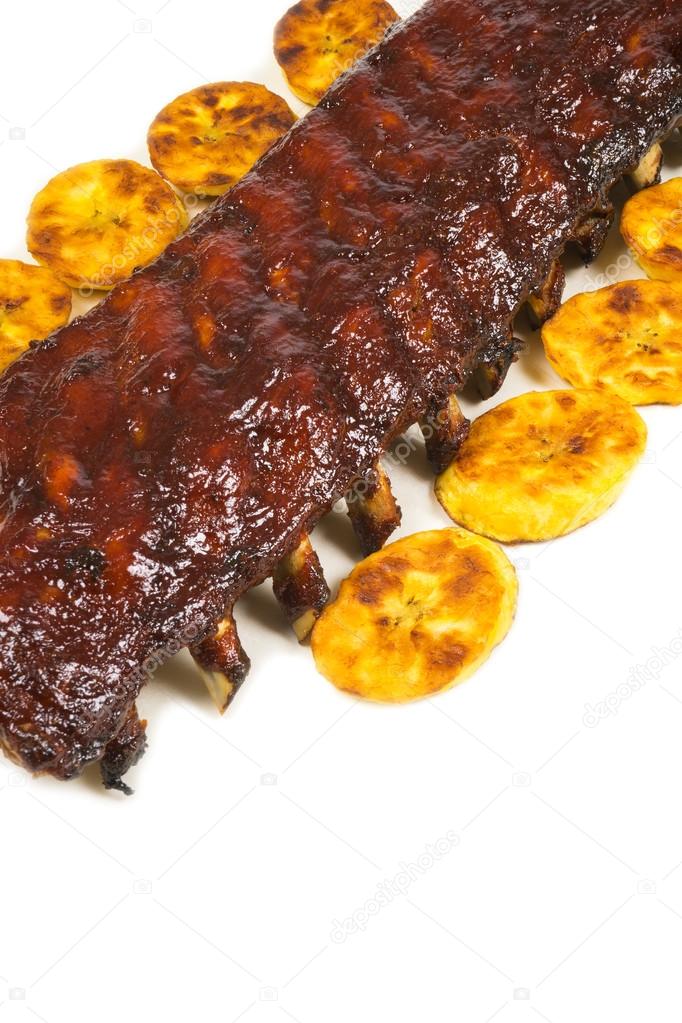 Barbecued Pork Baby Back Rib and Fried Plantains