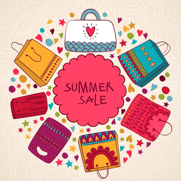 Sale  vector summer background with bags. — Stock Vector