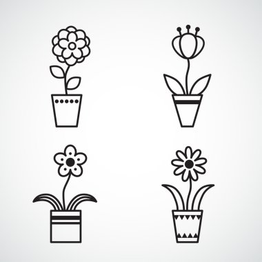 Düz simgesi çiçek simgeleri siluet izole kümesi