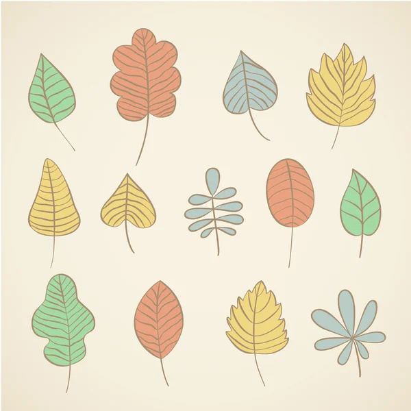 Vector conjunto de otoño hojas dibujadas elementos de diseño — Vector de stock