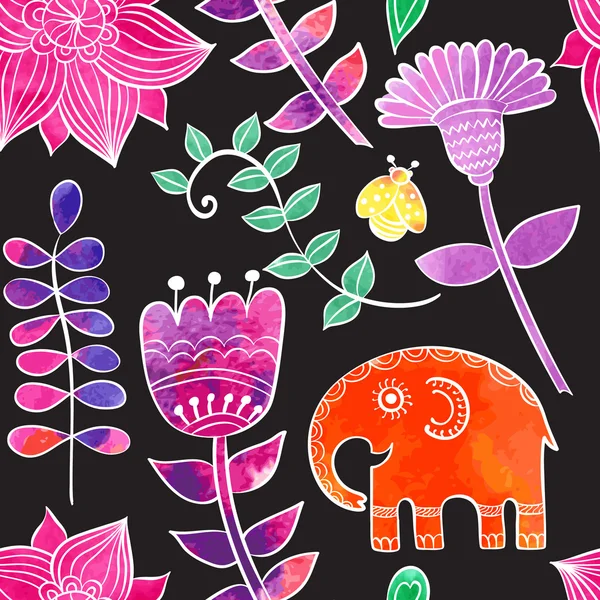 Vecteur graphique motif sans couture éléphant ethnique Illustration De Stock