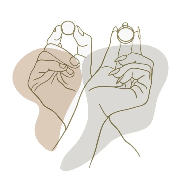 Dua Tangan Bersama Sama Memegang Cincin Kawin Cinta Dan Konsep Grafik Vektor