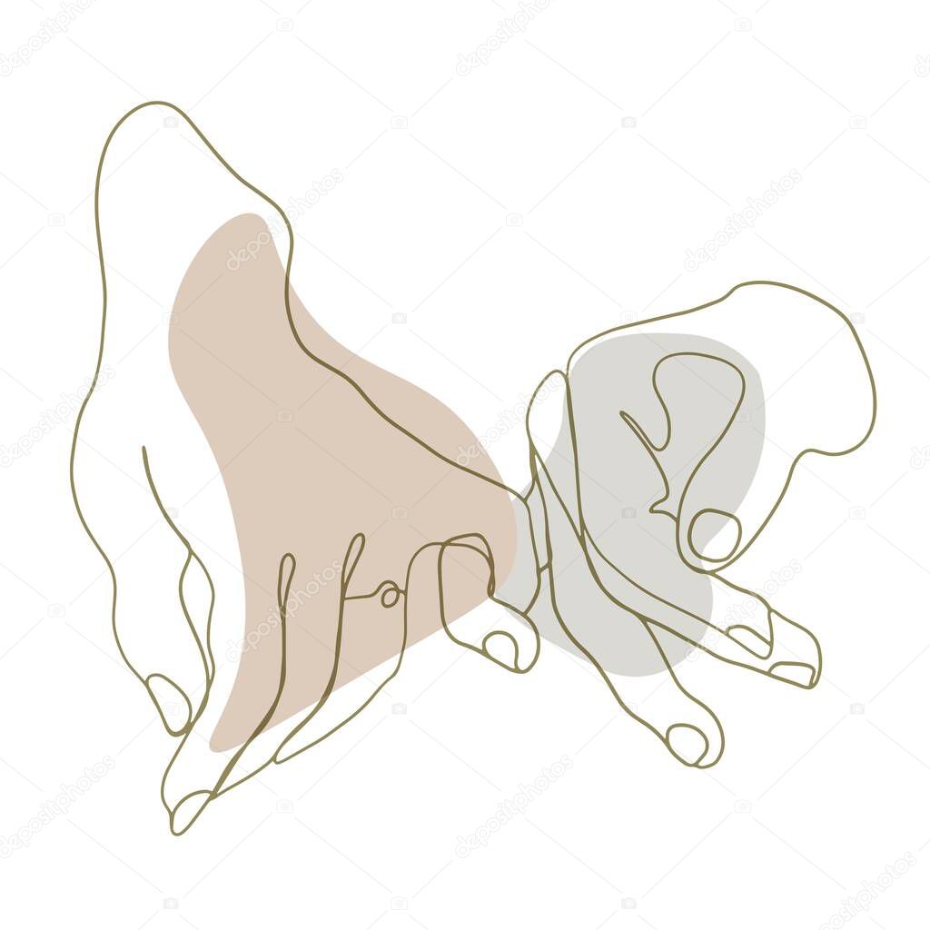 two hands together, love and wedding concept, line art