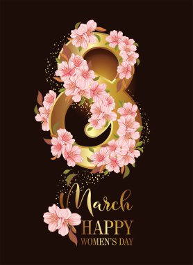 8 Mart, Sakura dallarıyla sarmalanmış altın sekiz numara.