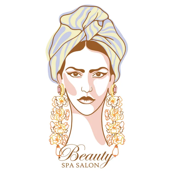 Kvinnor Ansikte Minimalistisk Trendig Stil Med Blommor Vektor Logotyp Och — Stock vektor