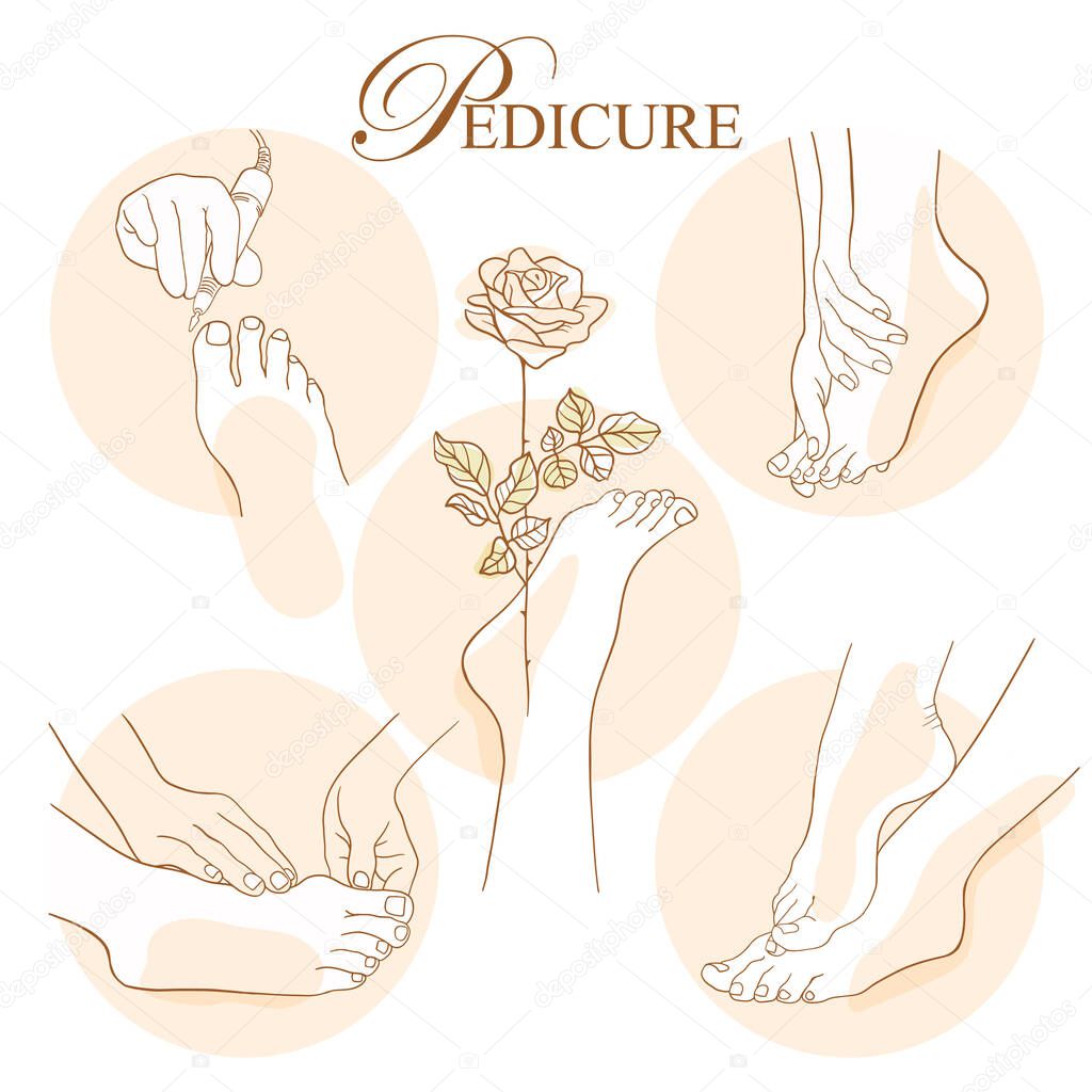 Pedicure, simple stylish icons for spa beauty salons, foot care