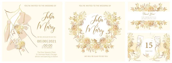 Набір Весільних Листівок Шлюб Концепція Логотипу Весільного Салону Два Весільних — стоковий вектор
