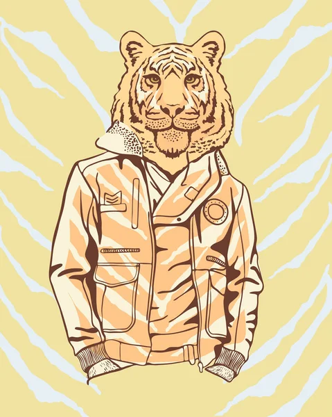 Модный Тигр Пиджаке Открытка Новому Году Тигра 2022 Рисунок Тигра — стоковый вектор