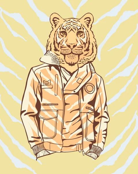 Tigre Moda Chaqueta Tarjeta Felicitación Para Año Nuevo Del Tigre — Archivo Imágenes Vectoriales