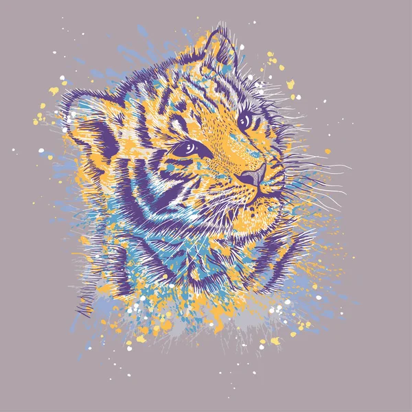 Tarjeta Felicitación Para Año Nuevo Del Tigre 2022 Dibujo Mano — Vector de stock