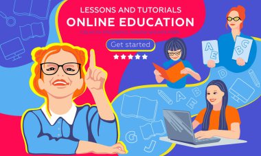 Çevrimiçi kurslar, dersler. Online eğitim. Bilgi grafikleri, web siteleri ve yazdırma ortamı için klip sanatı.