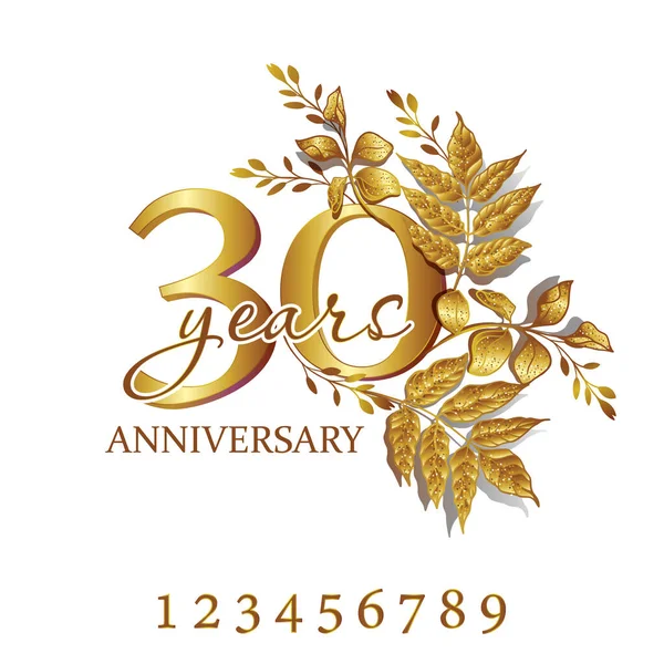 30. yıl dönümü. Noel etkinliği, düğün, doğum günü, yıldönümü, tebrik kartı ve davetiye için altın çerçeveli logo seti..