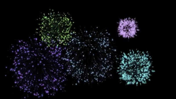 Leuchtendes Feuerwerk Nachthimmel Neujahrsfeier Buntes Feuerwerk Hintergrund Isolierte Feuerwerk Animation — Stockvideo