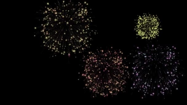 Leuchtendes Feuerwerk Nachthimmel Neujahrsfeier Buntes Feuerwerk Hintergrund Isolierte Feuerwerk Animation — Stockvideo