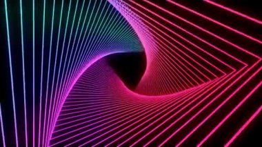Parlayan Işık, Lazerler ve Tünel İçinde İlerleyen Çizgilerin Soyut Animasyonu. Alfa Kanalında. Üçgenli Geleceğin Koridoru 'nda uçmak. Spinning Around Rays, Parlayan Çizgiler, Modern Aydınlanma. Geometrik Arkaplan 4k.