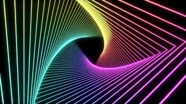 Abstraktní Animace Zářícího Světla Laserů Čar Pohybujících Vpřed Tunelu Alfa — Stock video