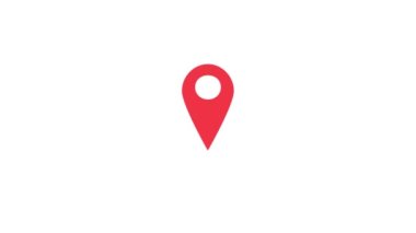 Sıçrama Konumu İşaretçisi. Pin 'in 4K animasyonu GPS konumunu gösteriyor. Beyaz Arkaplanda İşaretleyici Simgesi.