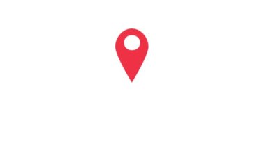 Sıçrama Konumu İşaretçisi. Pin 'in 4K animasyonu GPS konumunu gösteriyor. Alfa Kanalı ile Beyaz Arkaplanda İşaretleyici Simgesi.