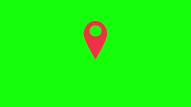 Sıçrama Konumu İşaretçisi. Pin 'in 4K animasyonu GPS konumunu gösteriyor. Yeşil Ekrandaki İşaretleyici Simgesi (Chroma Key) Alfa Kanalı ile arka plan.