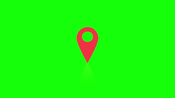 所在地ポインタをジャンプする ピンの4KアニメーションGps位置を表示します 緑の画面上のポインタアイコン クロマキー — ストック動画