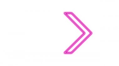 Parlayan Neon Oklarının animasyonu. Döngülü Hareketli Oklar. Parlak Işıklarla Parlayan Neon tabelası. Kusursuz döngü 4K. Beyaz Arkaplanda Ok İşaretinin Canlandırılması.