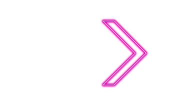 Parlayan Neon Oklarının animasyonu. Döngülü Hareketli Oklar. Parlak Işıklarla Parlayan Neon tabelası. Kusursuz döngü 4K. Beyaz Arkaplanda Ok İşaretinin Canlandırılması.