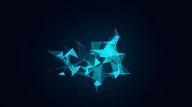 Soyut Hareket Üçgenleri. Çokgen Animasyonu. Dijital, İletişim Teknolojisi Ağı Arkaplanı. Mühendislik ve Bilimsel Veri Konsepti. Neon Motion Design 4k ile Alpha Channel