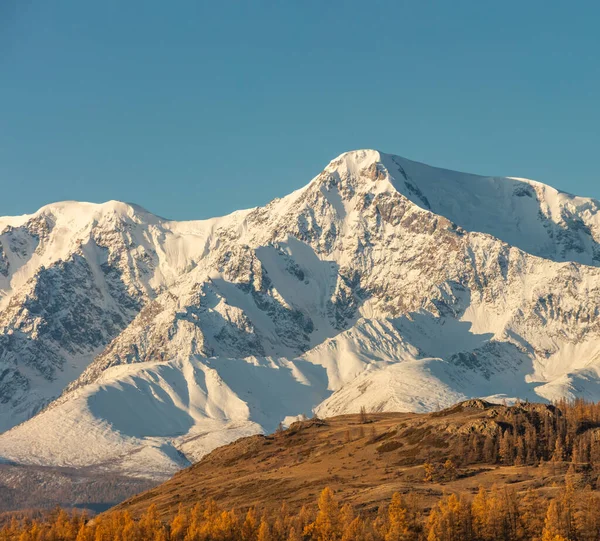 Όμορφη Λήψη Ενός Λευκού Χιονισμένου Βουνού Και Λόφων Δέντρα Στο — Φωτογραφία Αρχείου