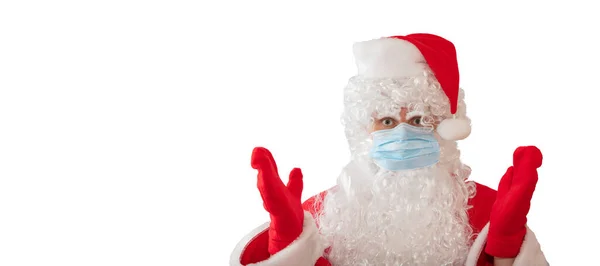 Vue Homme Portant Costume Père Noël Masque Médical Avec Les — Photo