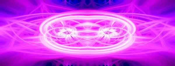 美丽的抽象的 相互交织在一起的发光3D纤维 形成了一个闪光 相互关联的心形 蓝色和栗色 横幅尺寸 说明1 — 图库照片