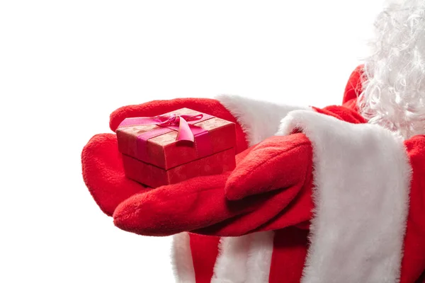 High Angle Side Close Shot Santa Claus Hands Holding Red — Φωτογραφία Αρχείου