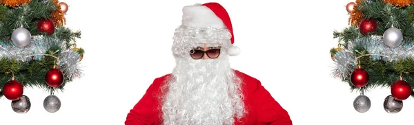 Papá Noel Mirando Directamente Cámara Parece Enfadado Serio Santa Rodeado —  Fotos de Stock