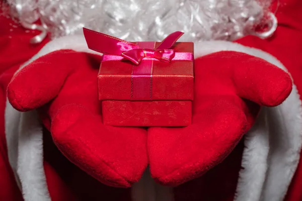 High Angle Front Close Shot Santa Claus Hands Holding Red — Stock Photo, Image