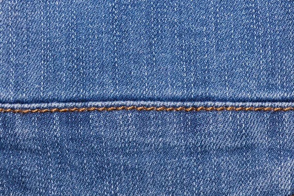 Nahaufnahme Von Blue Jeans Stoff Mit Einer Naht Kopierraum Ansicht — Stockfoto