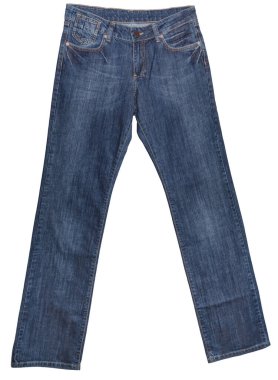 Koyu mavi kot beyaz arka planda izole edilmiş. Kıyafet konsepti.