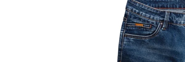 Front Pocket Waist Area Dark Blue Jeans Isolated White Background — Stock Photo, Image